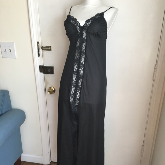 Vintage Other - Full Length Black Lace Nylon Nightgown